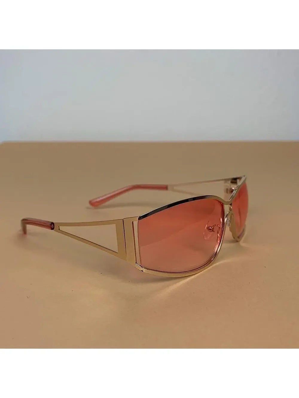 Vintage y2k 2000s classy pink chrome trim sunglasses. Chrome trim pink lenses